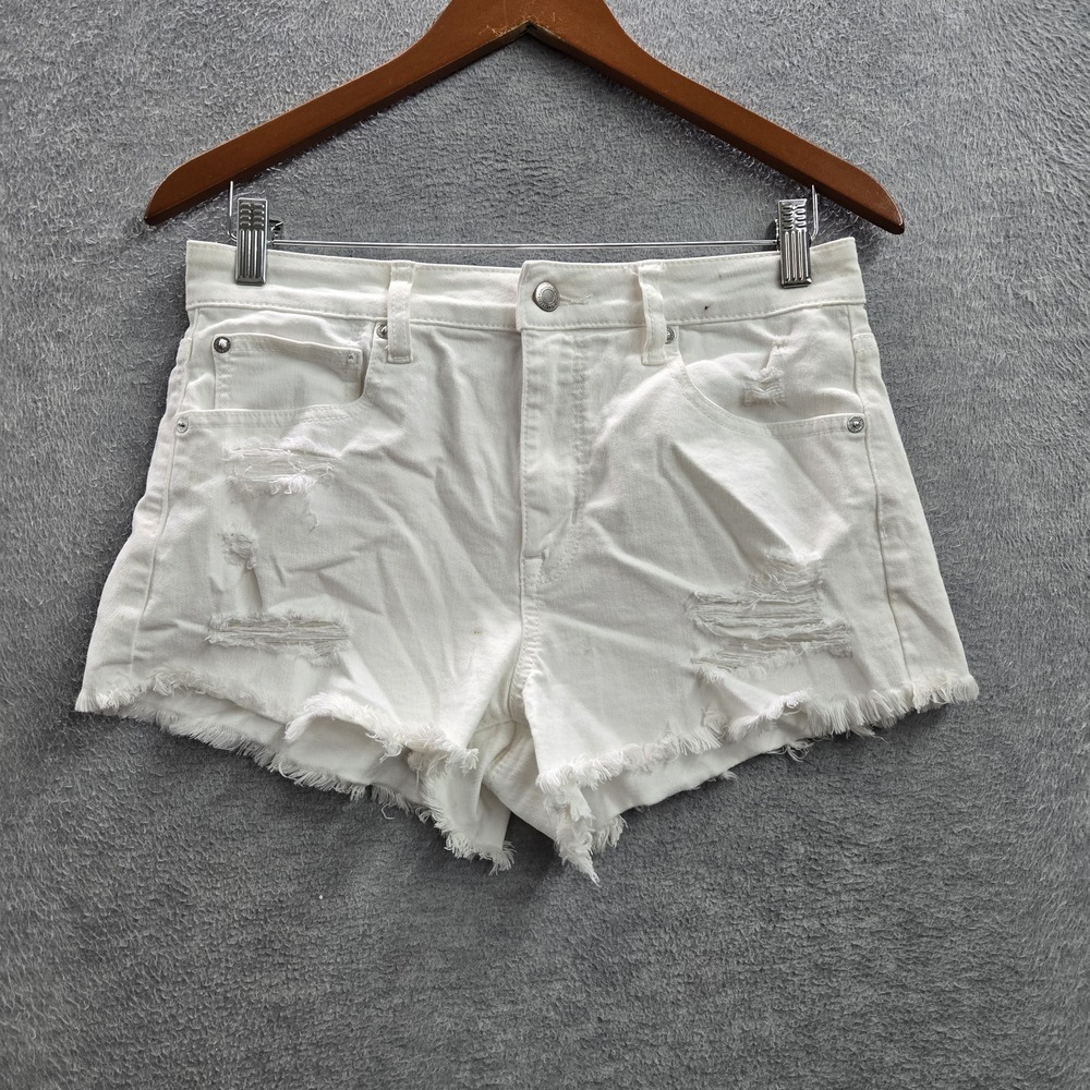 Americanโ Eagle Women Shorts 8 White Denim Hi-Rise Festival Super READ